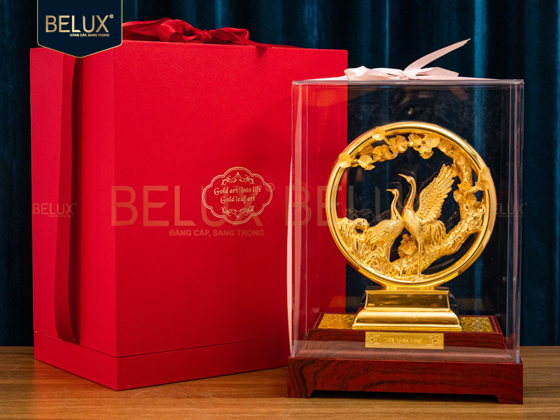 Tương Tùng Hạc Diên Niên Dát Vàng 24k 20×16.5x24cm